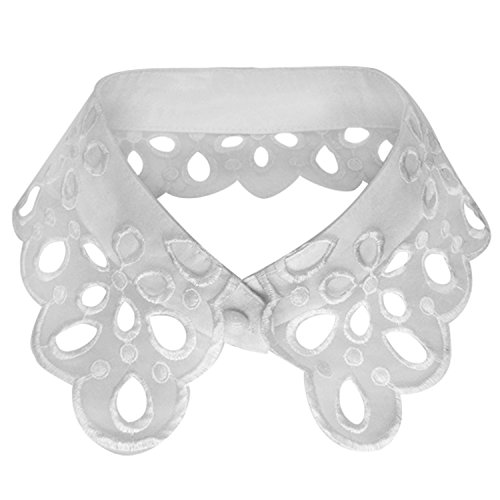 Beetest Mujeres Estilo Vintage Flores Hueco patrón Falso Medio Cuello de Blusa Camiseta Camisa Desmontable con Bordado Artesanal Blanco