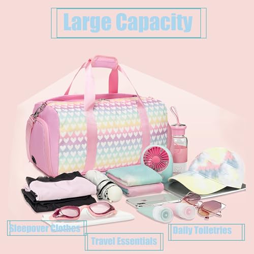 Jumpopack Glitter Dance Bag for Girls Duffle Bags Girls Overnight Bags Sleepover Gym Gymnastics Bag with Shoe Compartment and Wet Pocket,Heart Pattern — view 3