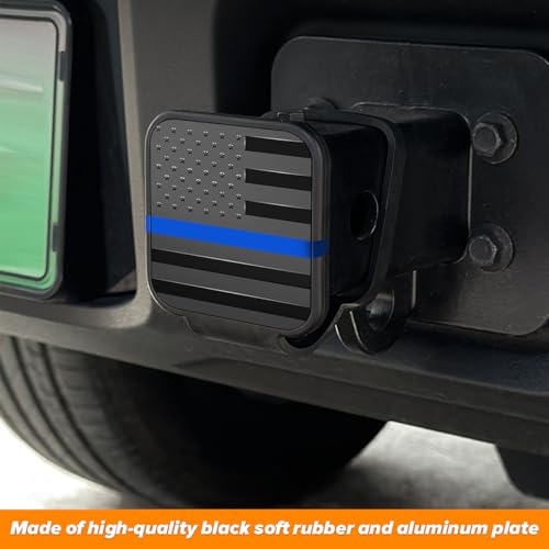Osilly 2 Inch Trailer Hitch Cover, American Flag Tube Plug Insert Cap Fit for 2\" Receivers, Car Exterior Accessories, US Patriotic Tow Hitch Cover for Most Vehicles, SUV, RV, Pickup, ATV (Black/Blue) - Thumbnail 4