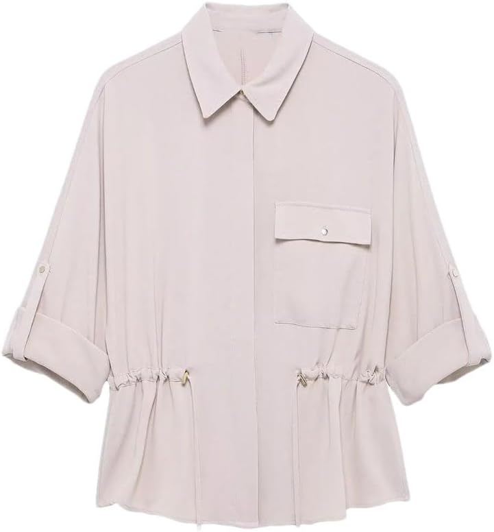 Women's Collar Long Sleeved Shirt with Adjustable Waist