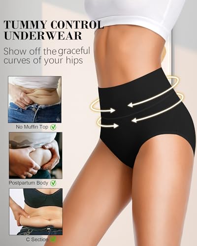 Image of CULAYII Tummy Control Underwear for Women High Waisted Panties Full Coverage Cotton Postpartum Briefs Stretch Ladies Undies