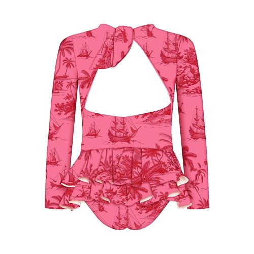 Image of Girls Long Sleeve Swimsuit - UPF 50+ Chlorine Resistant Ruffle Bolero Girls' Swimwear | Size 6-12
