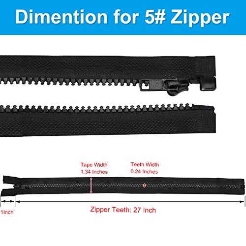 Minired 4Pcs Zippers, 5# 27 Inch Zippers For Sewing, Jacket Zipper Replacement Separating Sewing Zipper, Premium Black Plastic Resin Zippers For Coats, Diy Sewing Craft, Bags (#5 27In Black) #TOP1