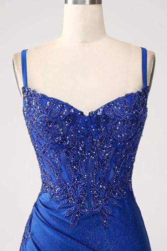 GUKARLEED Women’s Glitter Satin Prom Dresses Spaghetti Straps for Evening Formal Party with Slit Long V Neck Sequin Dress2