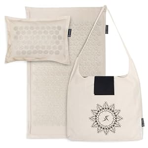 ProsourceFit Ki Acupressure Mat and Pillow Set with 100% Natural Linen for Back/Neck Pain Relief and Muscle Relaxation, Sand Dunes