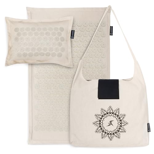ProsourceFit Ki Acupressure Mat and Pillow Set with 100% Natural Linen for Back/Neck Pain Relief and Muscle Relaxation, Sand Dunes by ProsourceFit - Used condition - US$30.89