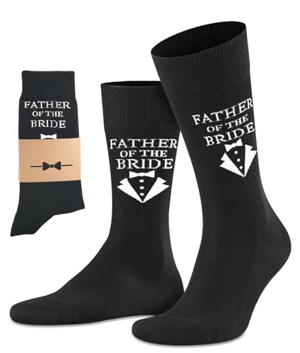 BUENWAZ Dress Socks for Father of the Bride 1 Pair Wedding Day Gift Fun Socks for Wedding Size Men 8-12 (Black)