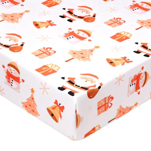 Image of Cloele Christmas Crib Sheet for Boys Girls,White,Santa Snowman,52x28in