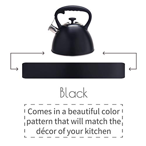 ARC, 346, 3.2 Quart / 3L Tea Kettle Food Grade with Heat Resistance Handle, Stainless Steel Teapot for Stovetop, Anti-Rust and Loud Whistling (3L - Black durable color 3)