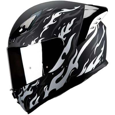 HAX Onix Full Face Motorcycle Helmets DOT Approved, Pinlock Ready & Intercom Slot , Motorbike Powersports Street Racing for Men Women(Flame Matte Blk-Slv, S)