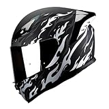 HAX Onix Full Face Motorcycle Helmets DOT Approved, Pinlock Ready & Intercom Slot , Motorbike Powersports Street Racing for Men Women（Flame Matte Blk-SLV, L)