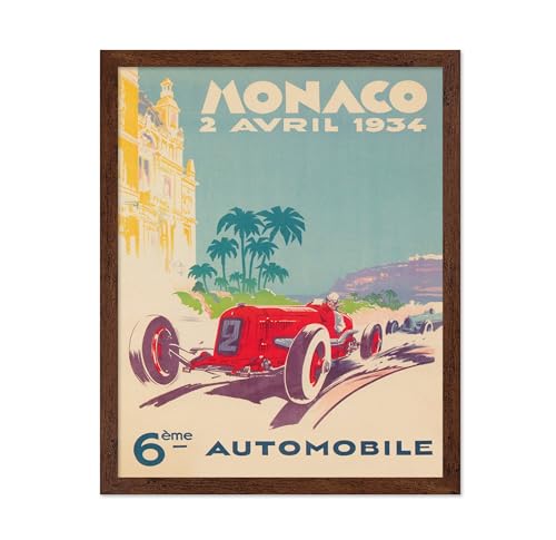 Poster Master Sports Print - Monaco Car Racing Poster - 1934 Car Poster - Vintage Sports Art - Great Wall Decor Gift for Home, Office, Living Room, 16x20 Brown Framed