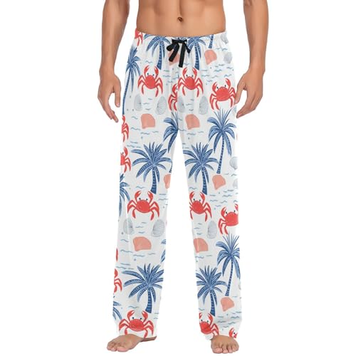 Vdsrup Men's Pajama Pants Crabs Blue Tree Shells Pajama Pants for Men PJs Bottoms Drawstring Pockets Sleep Lounge Pants S