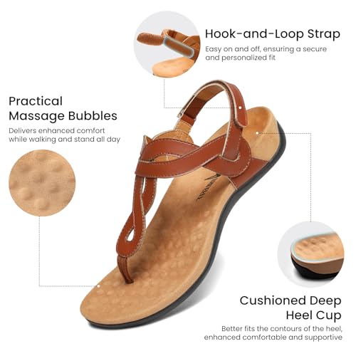 Image of Athlefit Women's Orthopedic Arch Support Sandals Comfortable Thong T-Strap Orthotic Casual Flat Sandals