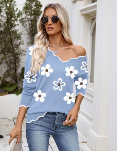 Image of Zeagoo Women's 2026 Fall V Neck Sweater Long Sleeve Lightweight Knit Tops