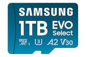 Samsung EVO Select microSD Memory Card + Adapter, 1TB microSDXC, Up-to 160 MB/s, 4K UHD, UHS-I, C10, U3, V30, A2, for Mobile Phone, Smartphones, Nintendo-Switch, and Tablets (MB-ME1T0SA/AM)