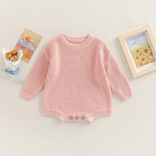 Merqwadd Infant Baby Oversized Warm Romper Knitted Crewneck Sweater Cozy Fall Winter Boys Girls Clothes (Oversize Sweater Romper-Pink, 1-2T) #TOP1