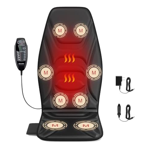 comrelax Back Massager with Heat for Pain Relief Deep Tissue, Massage Chair Pad Seat Cushion with 8 Vibration Motors, Chair Massager for Home Office Use, Gifts for Men & Women Cover