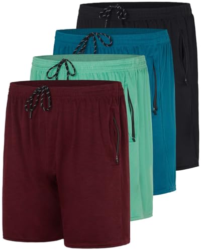 Real Essentials 4er-Pack: Herren-Shorts aus Netzstoff, 17,8 cm / 12,7 cm / 7,6 cm, athletische Reißverschluss-Shorts, Workout, Fitnessstudio, Laufen, Basketball (groß und groß erhältlich), 17,8 cm