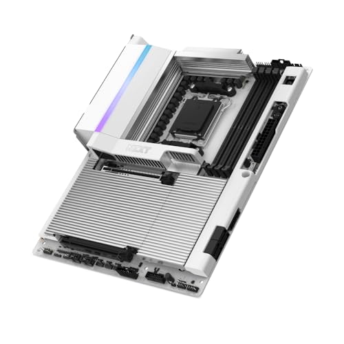 NZXT N9 X870E Scheda madre da gioco - AMD X870E AM5 ATX per Ryzen 9000/8000/7000-20+2+1, DDR5, 4x M.2, PCIe 5.0, 5GbE, USB 4 – Lacci a sgancio rapido M.2, Copertura in metallo completo, PCB bianco