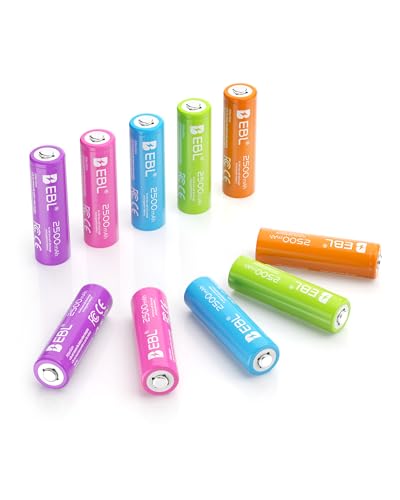 EBL AA Rechargeable Batteries 2500mAh High Capacity Long Lasting Ni-MH Batteries 10 Packs