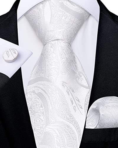 Image of DiBanGu Silk Zipper Ties for Men,Paisley Solid Plaid Pre-tied Tie and Pocket Square Cufflinks Set Formal Adjustable Necktie