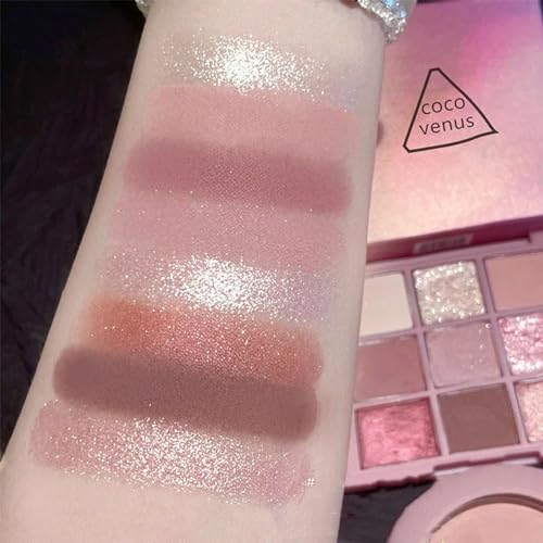 Pink Eyeshadow Palette Shimmer Eyeshadow 9 Colour Matte Nude Eye Shadow Make-Up Palettes Shimmer Natural Long Lasting Highly Pigmented Glitter Eye Shadow Pallets for Women - Image 4