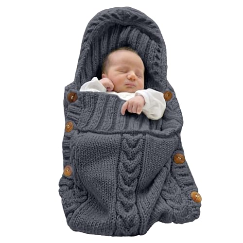 Image of XMWEALTHY Newborn Baby Wrap Swaddle Blanket Knit Wrap Blanket Bag Receiving Blankets Stroller Wrap for Baby Grey 0-6 Month