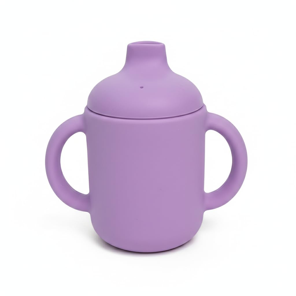 Sella Products Silicone Sippy Cup for Babies & Toddlers, 120ml Training Cup with Handles, 100% Food Grade, BPA Free Weaning Cup for Water & Milk (Purple)