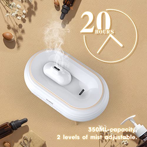 Oval Diffusers For Essential Oils Large Room, 6×10Ml Aromatherapy Oils, 350Ml Ultrasonic Cool Mist Humidifier With Speaker, White Noise Machine, Waterless Auto Shut-Off, Led Night Light #TOP5