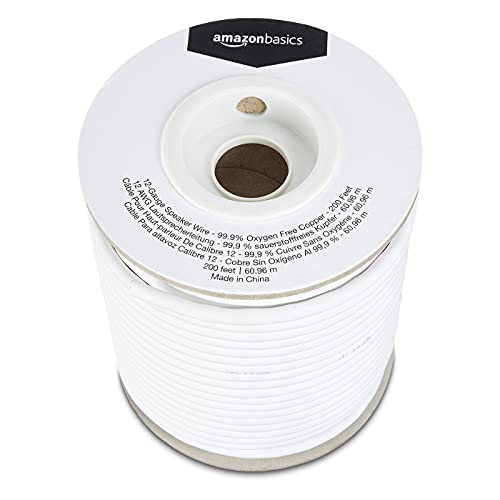Image of Amazon Basics 12- Gauge Speaker Wire Cable, 99.9% Oxygen -Free Copper, 200-Foot, White
