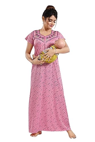 Image of Women's Hosiery Cotton Nighty /Night Dress /Gown in Maternity Wear Printed Maxi