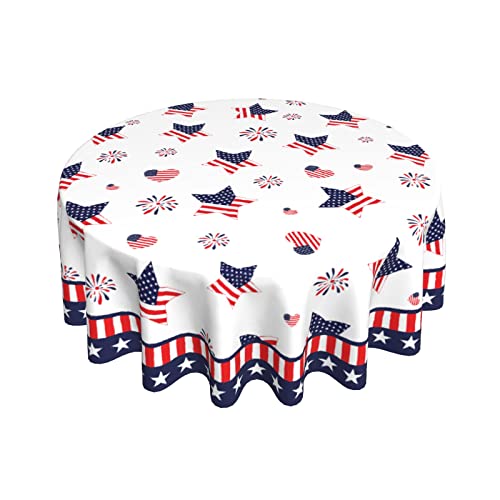 Giwawa Patriotic Round Tablecloth, 60 Inch Memorial Day Usa Stars Hearts Firework Circular Table Cover For Kitchen Dinning Holiday, 4Th Of July American Flag Decorative Washable Table Cloth #TOP5