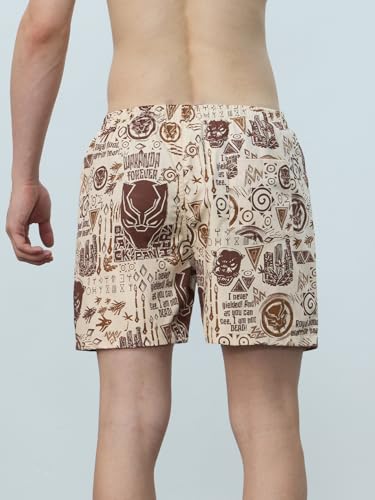 Image of The Souled Store Black Panther: King of Wakanda Men and Boys Beige All Over Printed Regular Fit Cotton Boxer Shorts