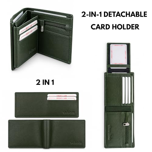 Image of Men's Bifold Wallet, Premium Leather Look Wallet for Men with Multiple Card Slots, Cash Compartment & Compact Slim Design, Stylish Everyday Pocket Wallet - Green