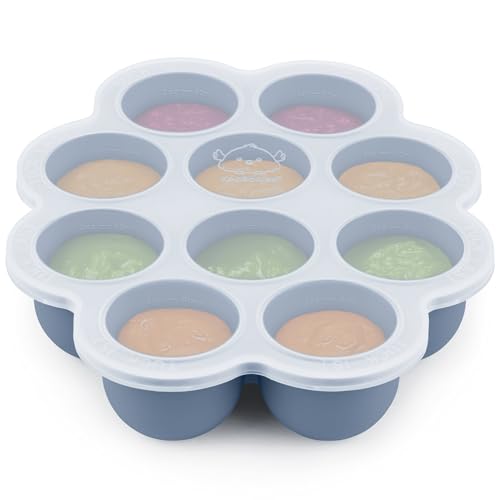 KeaBabies Silicone Food Freezer Trays with Lid, 2oz x 10 Pods (Slate)