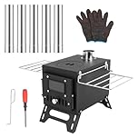 Camping Tent Stove, Foldable Tent Wood Burning Stove, Portable Hot Tent Wood Stove with Windproof Chimney for Outdoor Camping Cooking, Black
