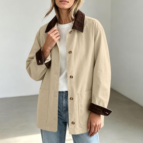 SHAOBGE Barn Jackets for Women Oversized Fall Fashion Coat Khaki Small - image 7