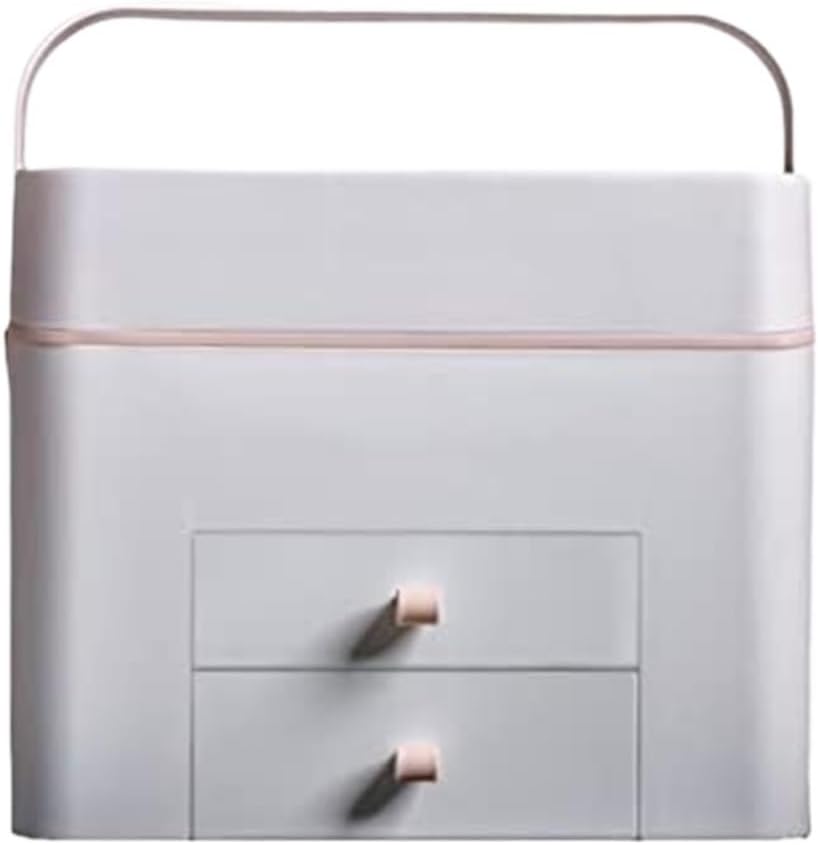 Display Box Multi-Function Organizer for Dressing Table Cosmetic Storage Box with LED Light with Mirror Cosmetic Storage(White)