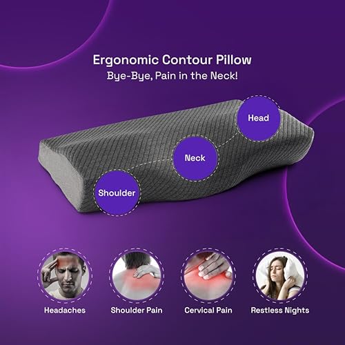 Image of Wakefit Orthopedic Cervical Pillow | Small Size 19.5x11.5x4 Inch Memory Foam Pillow for Neck & Shoulder Pain | Machine Washable Ultra Soft Jacquard Cover | 2 Year Manufacturer Warranty - Dark Grey