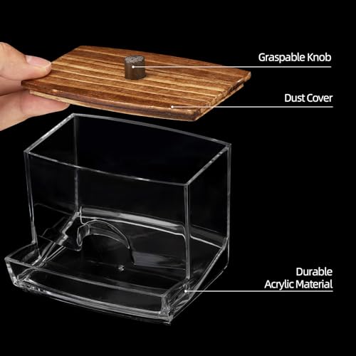 Image of Tbestmax 10oz Qtip Holder Dispenser with Black Wood Lids, Big Cotton Swab Holder Bathroom Accessories Organizer for Storage-Qtips Cotton Ball, Floss Container