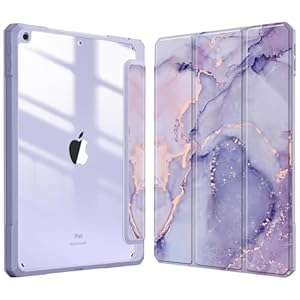 Fintie Funda híbrida delgada para iPad de 9ª / 8ª / 7ª generación (2021/2020 / 2019) de 10.2 pulgadas – [Soporte para lápices incorporado] a prueba de golpes con carcasa trasera transparente (mármol