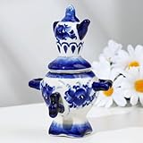 Samovar traditionnel en porcelaine de Gjel fabriqué à la main, une pièce d'art populaire russe intemporelle, mesure 12,4 cm.