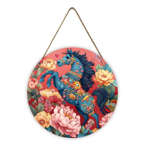 Honozo Horse Art Wood Circle Sign 8x8 Inch, Classic Wooden