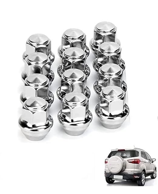 Chrome Plated Stainless Steel Anti-Rust Wheel Nuts Superior Chrome Finish Tensile Tested Compatible with Ford Ecosport, Fiesta, Figo and Endeavour (Pack of 12Pcs)