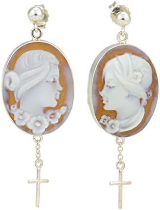 Lady Cameos Earrings - Christian Lady Sardonyx Cameos Earrings 25x20mm