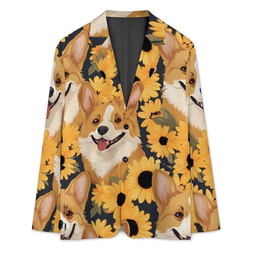 Sunflower Corgi Men's Casual Blazers Slim Fit Sport Coats Blazer Two Buttons Suit Jacket for Work Party3