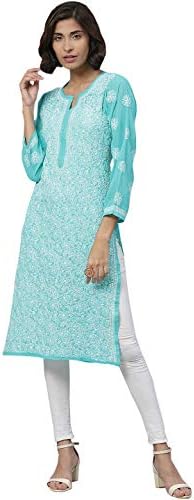 Ada Indian Traditional Chikankari Handmade Georgette Kurta Kurti Tunic for Women A95546 (5XL, Sea Green)