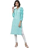 Ada Indian Traditional Chikankari Handmade Georgette Kurta Kurti Tunic for Women A95546 (5XL, Sea Gr
