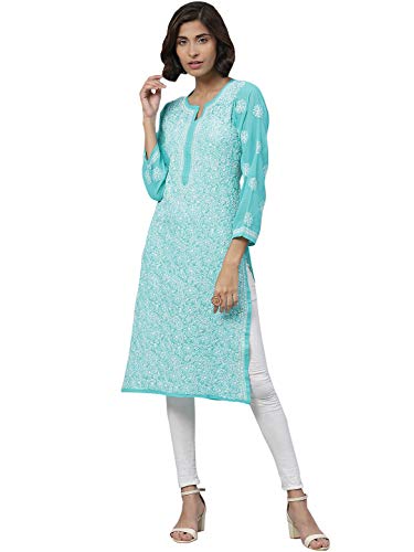 Ada Indian Traditional Chikankari Handmade Georgette Kurta Kurti Tunic For Women A95546 (5Xl, Sea Green) #TOP5